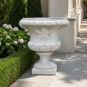 Luxury Classical Pedestal Garden Planter with Decorative Relief Detailing Lifestyle View by Luxury Group International