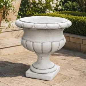Luxury Classical Pedestal Garden Planter with Rounded Bowl Design Lifestyle View by Luxury Group International