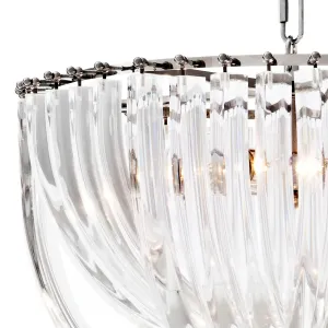 Lampadario di Lusso a Ciotola di Cristallo Trasparente con Finitura in Nichel Lucido Vista dettaglio di Luxury Group International