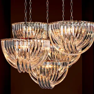Lampadario di Lusso a Ciotola di Cristallo Trasparente con Finitura in Nichel Lucido Vista frontale di Luxury Group International