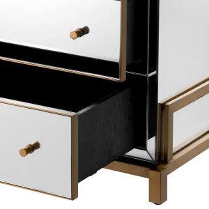 Luxury Clear Mirrored Five-Drawer Chest with Gold Metal Frame - Luxury Sideboard Cabinet Detail View by Luxury Group International