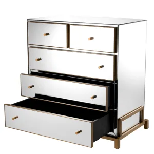 Luxury Clear Mirrored Five-Drawer Chest with Gold Metal Frame - Luxury Sideboard Cabinet Front View by Luxury Group International