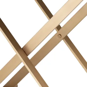 Luxury Cognac Brown Leather and Gold Metal Tray Bar Side Table - Luxury Side Table Detail View by Luxury Group International