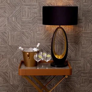 Luxury Cognac Brown Leather and Gold Metal Tray Bar Side Table - Luxury Side Table Lifestyle View by Luxury Group International