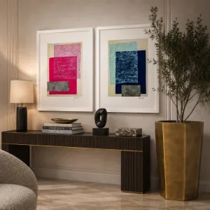 Luxury Colorfields Abstract Paper Print Wall Art Set in White Frames Lifestyle View by Luxury Group International