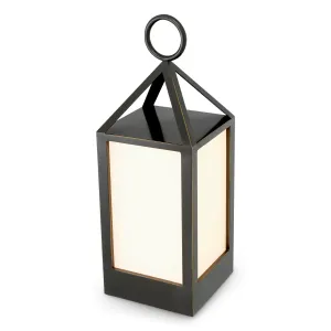 Farol Exterior Compacto Negro de Lujo con Paneles Esmerilados y Asa de Anillo Vista frontal por Luxury Group International
