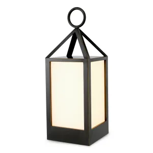 Farol Exterior Compacto Negro de Lujo con Paneles Esmerilados y Asa de Anillo Vista frontal por Luxury Group International