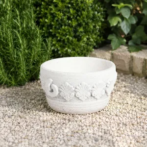 Vaso da Giardino Rotondo Compatto di Lusso con Motivo a Stelo Botanico Scolpito - Vasi di Lusso Vista lifestyle di Luxury Group International