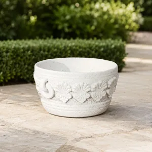 Vaso da Giardino Rotondo Compatto di Lusso con Motivo a Stelo Botanico Scolpito - Vasi di Lusso Vista lifestyle di Luxury Group International