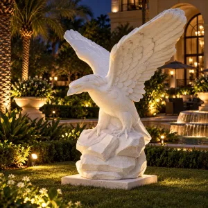 Scultura da Giardino Condor di Lusso in Graniglia di Marmo di Carrara Bianco - Scultura Classica di Lusso Vista lifestyle di Luxury Group International