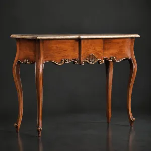 Luxury Console Table with Center Drawer Storage in Decorative Baroque Scroll Detailing Front View by Luxury Group International