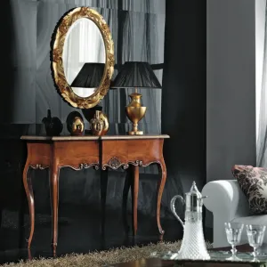 Luxury Console Table with Center Drawer Storage in Decorative Baroque Scroll Detailing Lifestyle View by Luxury Group International