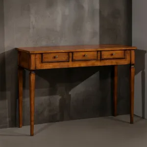 Luxury Console Table with Triple Drawer Storage in Walnut Wood Finish Front View by Luxury Group International