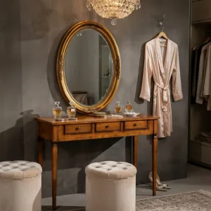 Luxury Console Table with Triple Drawer Storage in Walnut Wood Finish Lifestyle View by Luxury Group International