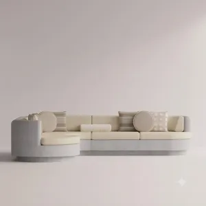 Luxury Contemporary Beige L-Shaped Sofa with Curved Chaise and Cream Cushions - Outdoor Furniture Front View by Luxury Group International