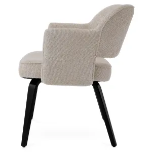 Luxury Contemporary Beige Textured Fabric Armchair with Black Legs Side View by Luxury Group International