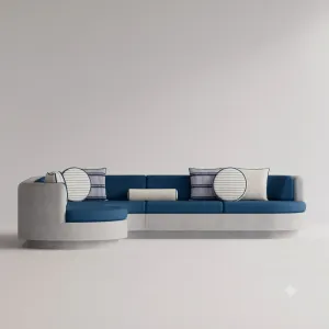 Luxury Contemporary Blue and White L-Shaped Sectional Sofa with Curved Chaise - Outdoor Furniture Front View by Luxury Group International