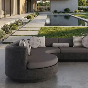 Luxury Contemporary Charcoal Grey L-Shaped Sofa with Curved Chaise and Cushions Lifestyle View by Luxury Group International