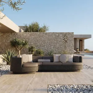 Luxury Contemporary Charcoal Grey L-Shaped Sofa with Curved Chaise and Cushions Lifestyle View by Luxury Group International
