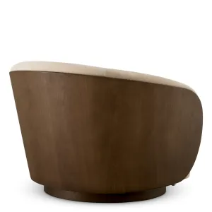 Luxury Contemporary Curved Beige Upholstered Lounge Chair with Wooden Back Back View by Luxury Group International