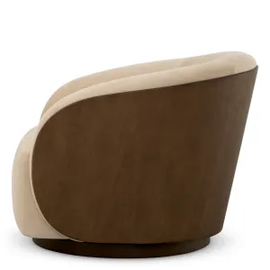 Luxury Contemporary Curved Beige Upholstered Lounge Chair with Wooden Back Side View by Luxury Group International