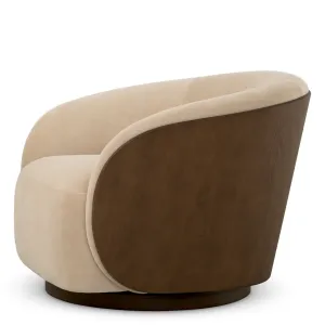 Luxury Contemporary Curved Beige Upholstered Lounge Chair with Wooden Back Side View by Luxury Group International