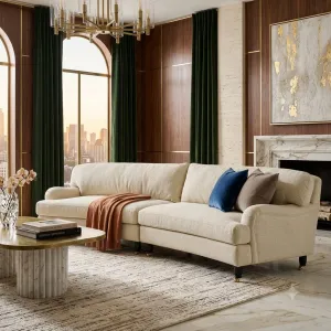 Luxury Contemporary Four-Seater Cream Fabric Sofa with Plush Cushions and Curved Design Lifestyle View by Luxury Group International