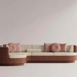 Luxury Contemporary Ruby Terracotta L-Shaped Sectional Sofa with Cream Cushions -Oudoor Furniture Front View by Luxury Group International