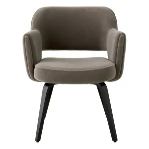 Luxury Contemporary Taupe Grey Upholstered Dining Armchair with Black Legs - Dining Chair Front View by Luxury Group International