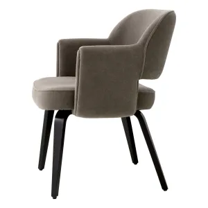 Luxury Contemporary Taupe Grey Upholstered Dining Armchair with Black Legs - Dining Chair Side View by Luxury Group International