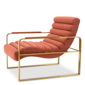 Luxury Coral and Gold Channel-Tufted Upholstered Armchair - Luxury Hotel Furniture Side View by Luxury Group International