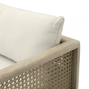 Luxus Creme 2-Sitzer Sofa mit Naturholz- & Geflochtenem Rattanrahmen – Luxus Hotelmöbel Detailansicht von Luxury Group International