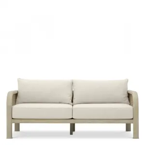 Luxus Creme 2-Sitzer Sofa mit Naturholz- & Geflochtenem Rattanrahmen – Luxus Hotelmöbel Vorderansicht von Luxury Group International