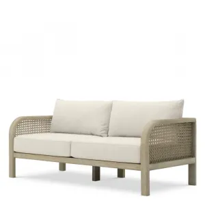 Luxus Creme 2-Sitzer Sofa mit Naturholz- & Geflochtenem Rattanrahmen – Luxus Hotelmöbel Vorderansicht von Luxury Group International