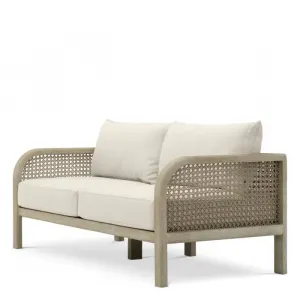 Luxus Creme 2-Sitzer Sofa mit Naturholz- & Geflochtenem Rattanrahmen – Luxus Hotelmöbel Seitenansicht von Luxury Group International