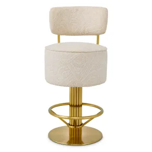 Luxury Cream and Gold Bar Stool with Upholstered Backrest - Luxury Hotel Furniture Front View by Luxury Group International
