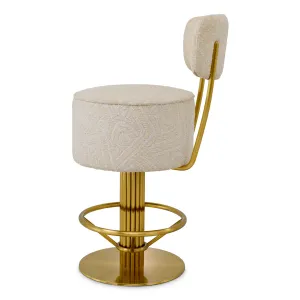 Luxury Cream and Gold Bar Stool with Upholstered Backrest - Luxury Hotel Furniture Side View by Luxury Group International