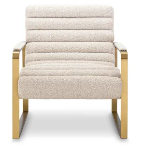 Luxury Cream and Gold Bouclé Armchair with Metal Frame - Luxury Armchair Front View by Luxury Group International