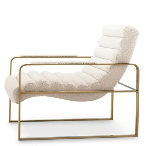Luxury Cream and Gold Bouclé Armchair with Metal Frame - Luxury Armchair Side View by Luxury Group International