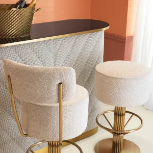 Luxury Cream and Gold Upholstered Bar Stool with Circular Footrest - Luxury Hotel Furniture Lifestyle View by Luxury Group International