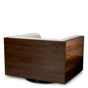 Luxury Cream Armchair with Glossy Brown Wood Frame - Luxury Hotel Furniture Back View by Luxury Group International