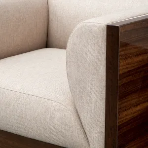 Luxury Cream Armchair with Glossy Brown Wood Frame - Luxury Hotel Furniture Detail View by Luxury Group International