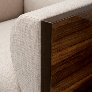 Luxury Cream Armchair with Glossy Brown Wood Frame - Luxury Hotel Furniture Detail View by Luxury Group International