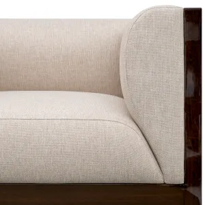 Luxury Cream Armchair with Glossy Brown Wood Frame - Luxury Hotel Furniture Detail View by Luxury Group International