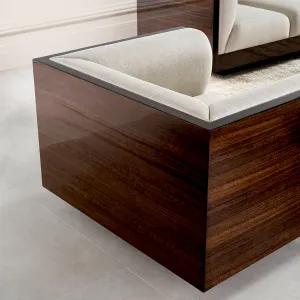 Luxury Cream Armchair with Glossy Brown Wood Frame - Luxury Hotel Furniture Lifestyle View by Luxury Group International