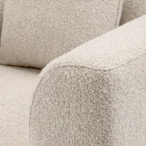 Luxury Cream Bouclé Armchair with Dark Wood Base - Luxury Armchair Detail View by Luxury Group International