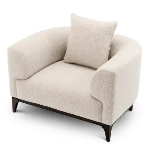 Luxury Cream Bouclé Armchair with Dark Wood Base - Luxury Armchair Front View by Luxury Group International
