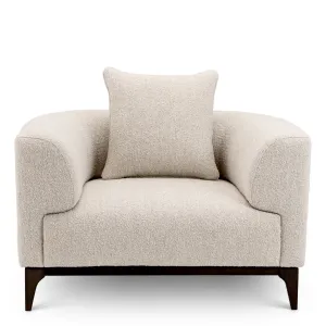 Luxury Cream Bouclé Armchair with Dark Wood Base - Luxury Armchair Front View by Luxury Group International