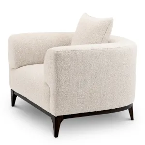 Luxury Cream Bouclé Armchair with Dark Wood Base - Luxury Armchair Side View by Luxury Group International