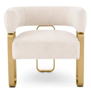 Sillón de Lujo en Bouclé Crema con Estructura Metálica Dorada - Mobiliario de Hotel de Lujo Vista frontal por Luxury Group International
